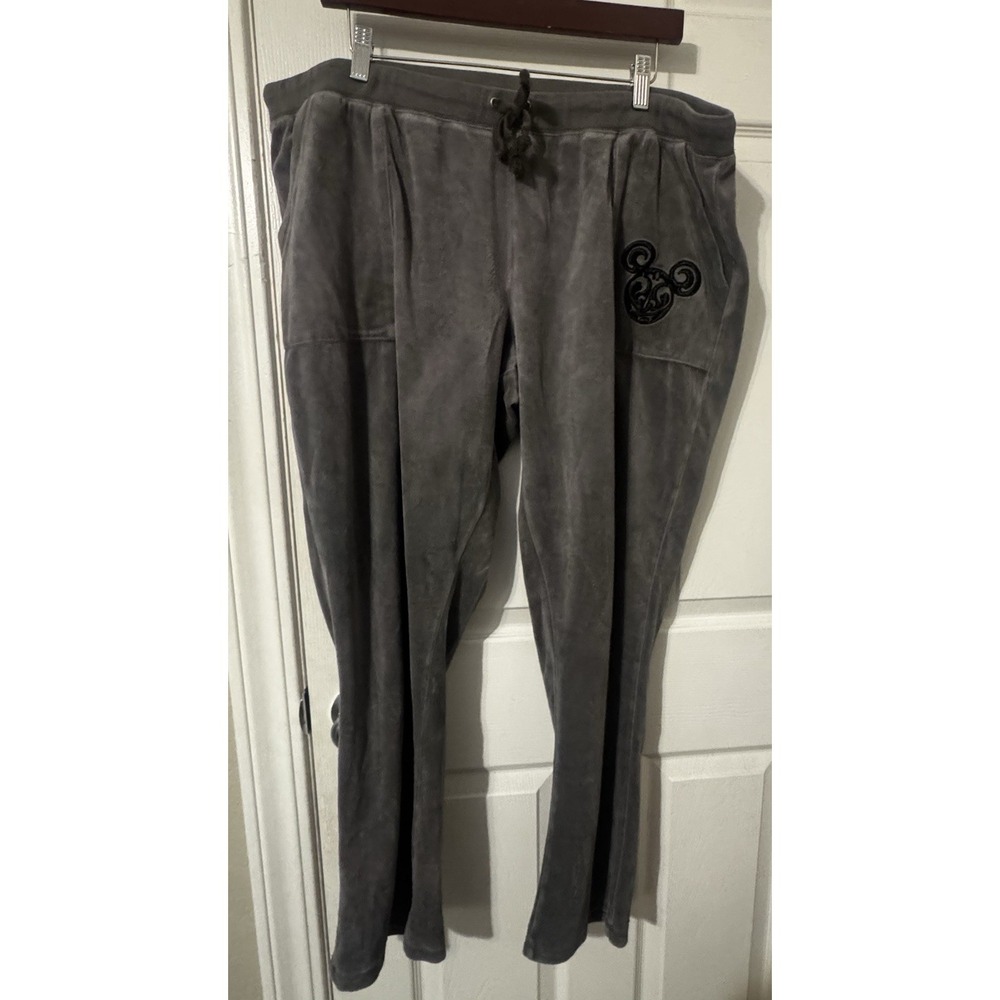 Disney Parks Mickey Pants 2X Gray Velour Lounge Jogger Plus Size Casual